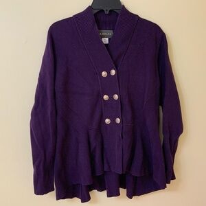 Delta Airlines Flight Attendant Uniform Cardigan Sweater Zac Posen Plum Size L